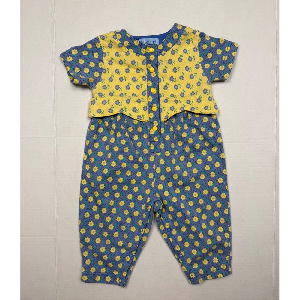 Gymboree Romper Floral Cotton Infant Blue Yellow Vintage Snap Front Jumper